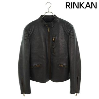 プラダ  Black Leather Biker Jacket UPW423 2D02 ジップアップバイカーレザージャケット メンズ 48