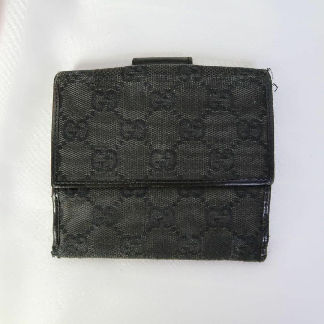 Gucci(グッチ)のs762 グッチ 折り財布 GGキャンバス 黒ブラック レザー レディースのファッション小物(財布)の商品写真