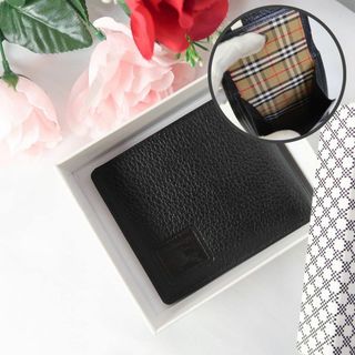 バーバリー(BURBERRY)のs763 美品 バーバリー 二つ折り財布 ノバチェック レザー 黒ブラック(財布)