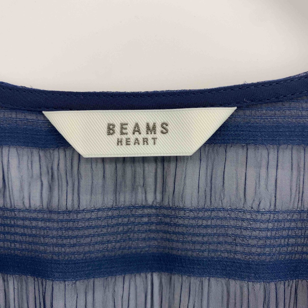 BEAMS(ビームス)のBEAMS HEART ビームスハート レディース 長袖ワンピース ロング丈 ボーダー ブルー シアー ウエストリボン レディースのワンピース(ロングワンピース/マキシワンピース)の商品写真