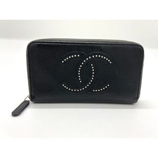 シャネル(CHANEL)のCHANEL シャネル ファスナー ミディアム 財布 レザー ブラック スタッズ 20番代(財布)