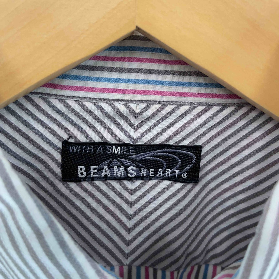 BEAMS(ビームス)のBEAMS HEART ビームスハート メンズ 長袖シャツ ストライプ グレー 裏マルチカラー メンズのトップス(シャツ)の商品写真