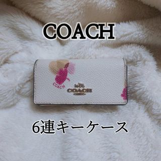 コーチ(COACH)のCOACH コーチ 6連キーケース レディース 花柄 ホワイト レザー ブランド(キーケース)