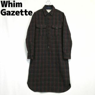 ウィムガゼット(Whim Gazette)のウィムガゼット ウールワンピース シャツワンピース 膝丈 ひざ丈 チェック柄 F(ひざ丈ワンピース)