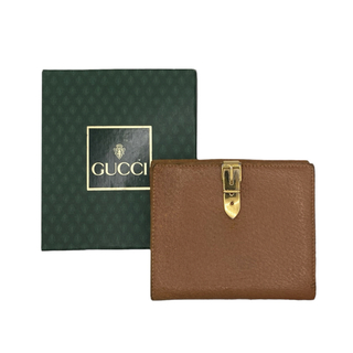 グッチ(Gucci)のGUCCI 二つ折り財布 ベルトモチーフ ブラウン系 レザー ゴールド金具(財布)