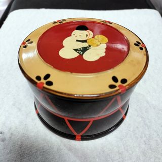 【昭和レトロ】小物・菓子入れ 漆器　稚児柄 太鼓型(漆芸)