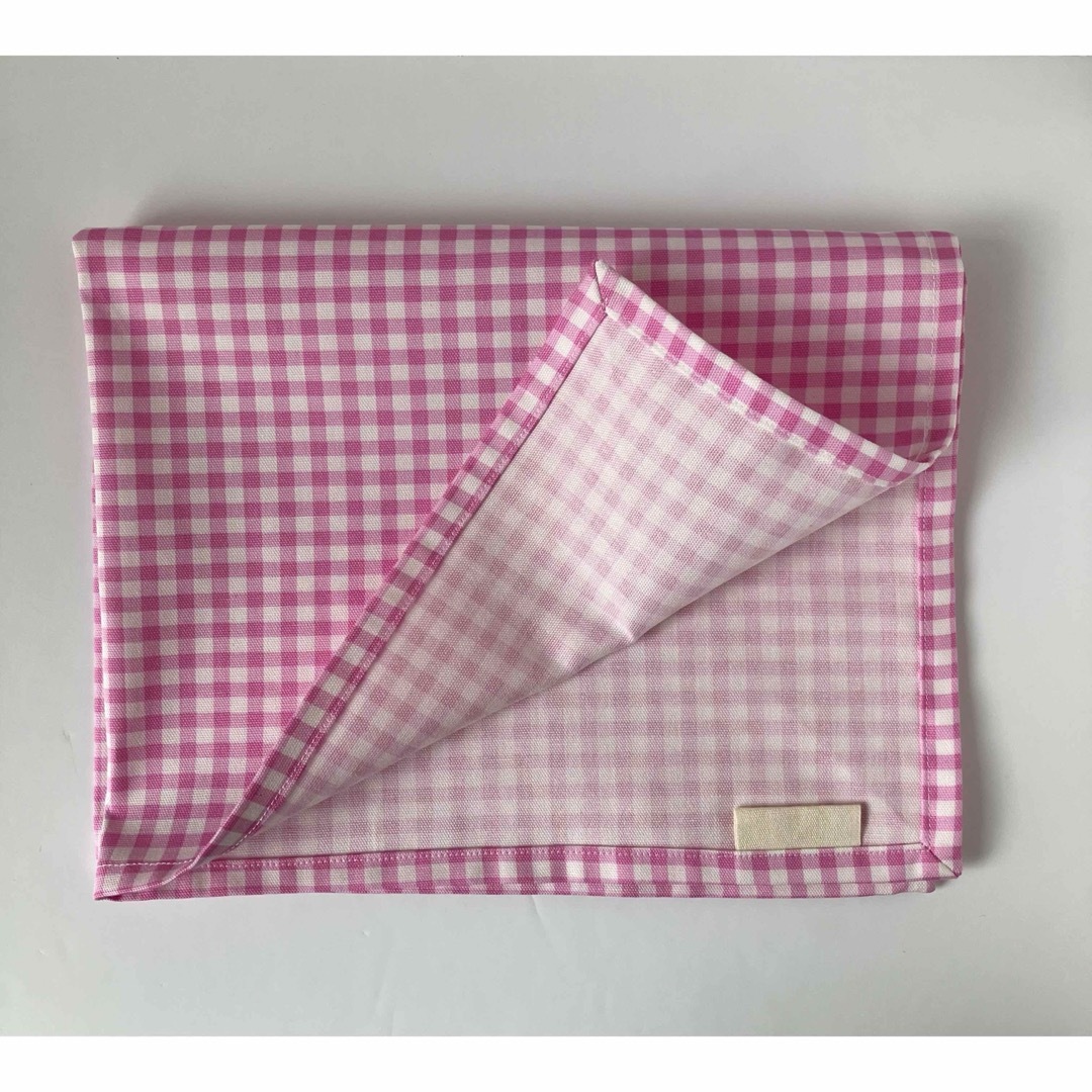 ハンドメイド  給食袋&ランチョンマットセット　チェック柄　ピンク ハンドメイドのキッズ/ベビー(外出用品)の商品写真
