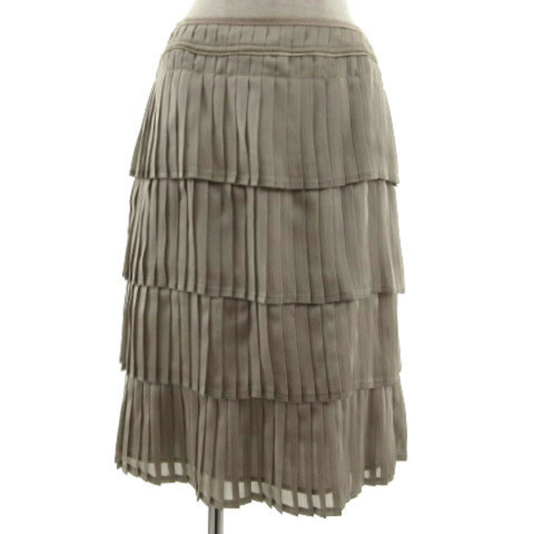 RITSUKO SHIRAHAMA(リツコシラハマ)のリツコ シラハマ スカート ミディ丈 プリーツ ティアード 光沢 グレージュ 1 レディースのスカート(ひざ丈スカート)の商品写真