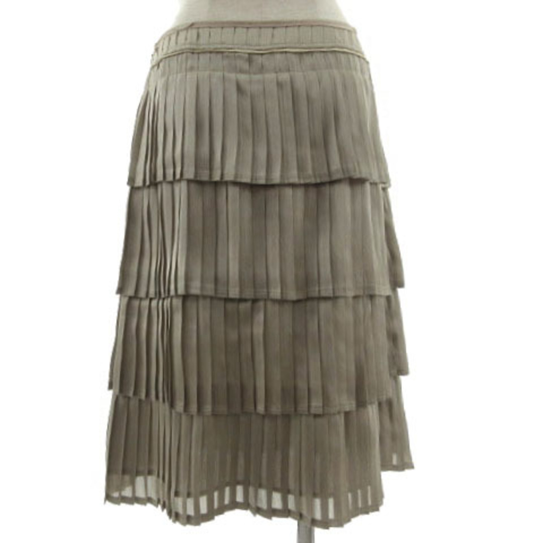 RITSUKO SHIRAHAMA(リツコシラハマ)のリツコ シラハマ スカート ミディ丈 プリーツ ティアード 光沢 グレージュ 1 レディースのスカート(ひざ丈スカート)の商品写真