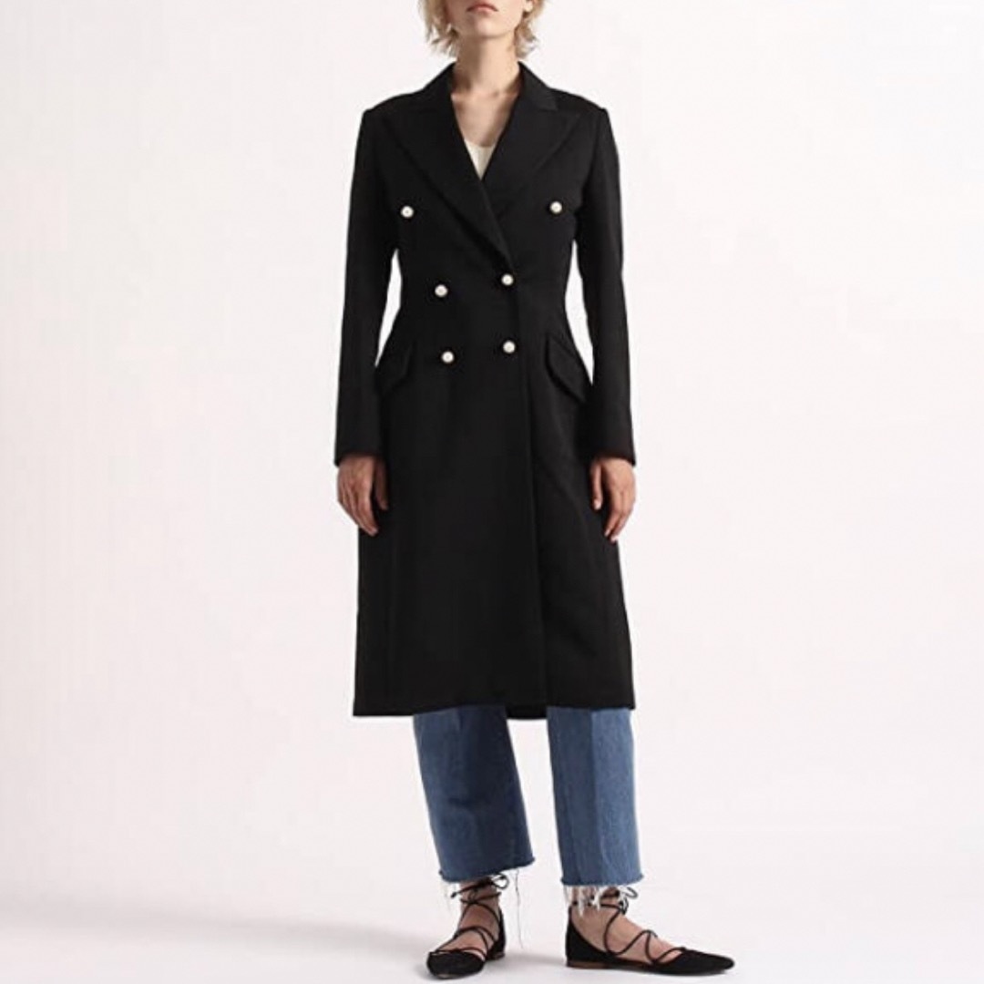 MADISONBLUE(マディソンブルー)の未使用 マディソンブルー PEARL FROCK COAT 01 ブラック レディースのジャケット/アウター(ロングコート)の商品写真