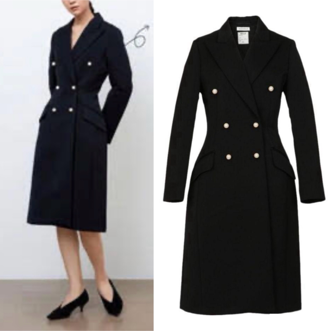 MADISONBLUE(マディソンブルー)の未使用 マディソンブルー PEARL FROCK COAT 01 ブラック レディースのジャケット/アウター(ロングコート)の商品写真