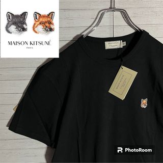 MAISON KITSUNE' - 【希少デザイン】メゾンキツネ ワンポイント刺繍ロゴ タグ付き ブラック Tシャツ