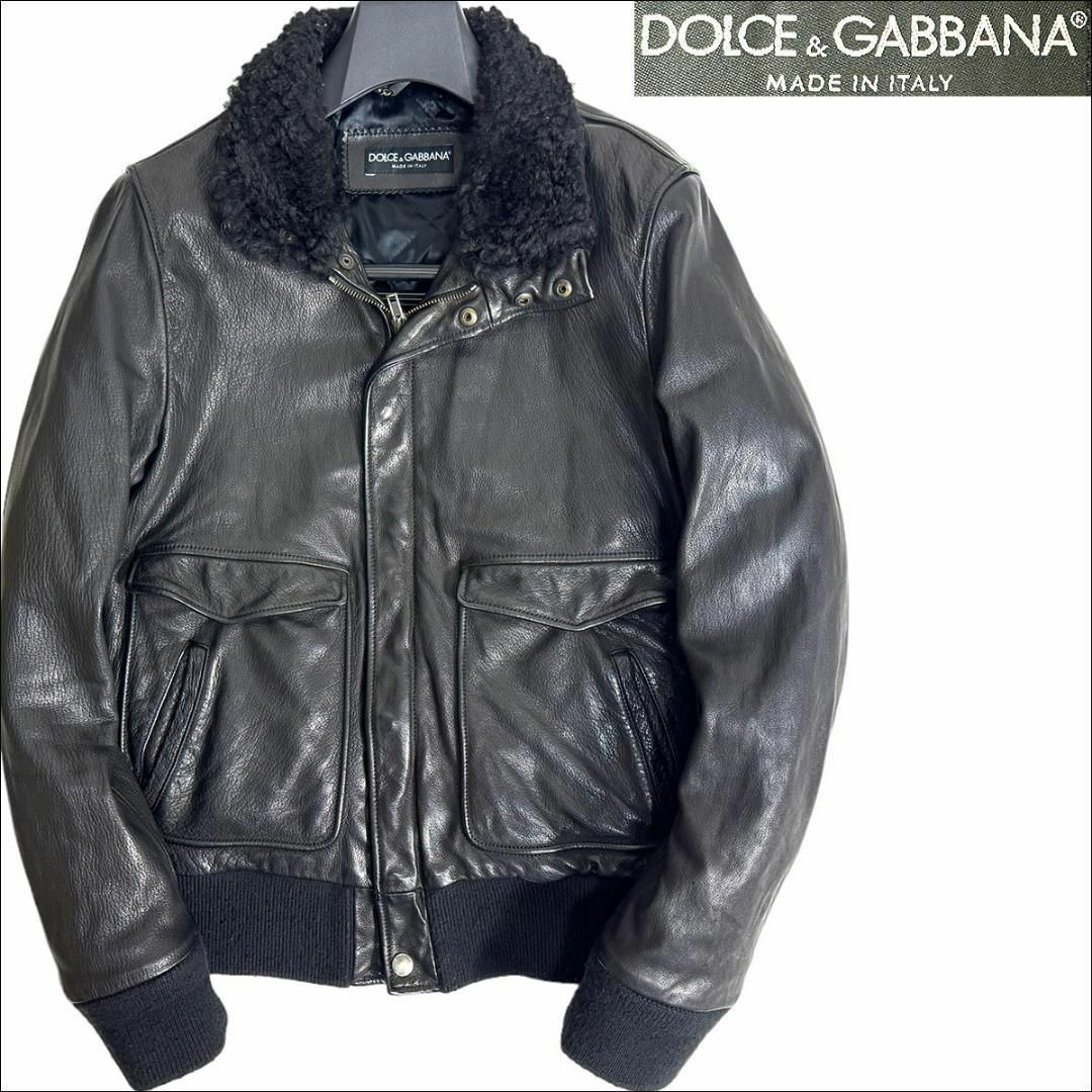 DOLCE&GABBANA(ドルチェアンドガッバーナ)のJ5237美品 ドルチェ&ガッバーナ 襟ムートンレザージャケット ブラック 46 メンズのジャケット/アウター(レザージャケット)の商品写真