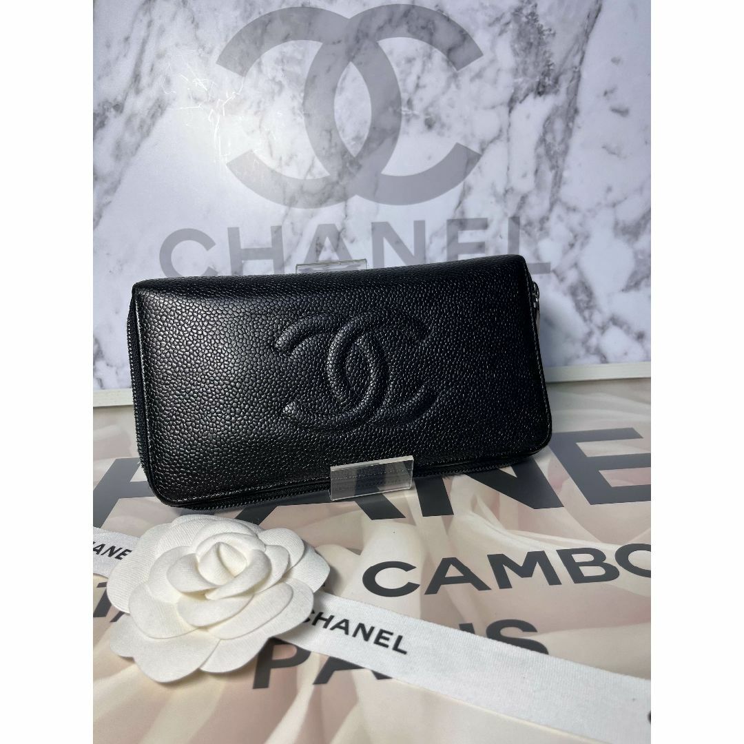 CHANEL(シャネル)の☆正規超美品☆シャネル　ラウンドファスナー　ココマーク　キャビアスキン　黒♪ レディースのファッション小物(財布)の商品写真