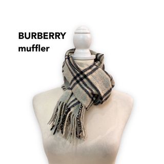 バーバリー(BURBERRY)のBurberry バーバリー　マフラー　ストール　ノバチェック　ウール　水色(マフラー/ショール)