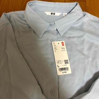 ユニクロ(UNIQLO)のユニクロ　レーヨンブラウス　長袖　シャツ　L ブルー(シャツ/ブラウス(長袖/七分))