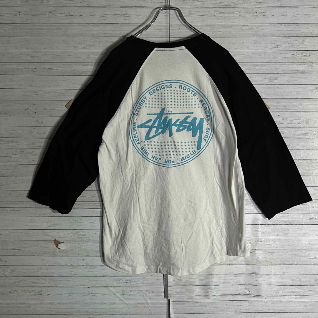 STUSSY(ステューシー)の【希少デザイン】ステューシー ビックロゴ ラグラン 7分袖 ホワイトL メンズのトップス(Tシャツ/カットソー(七分/長袖))の商品写真