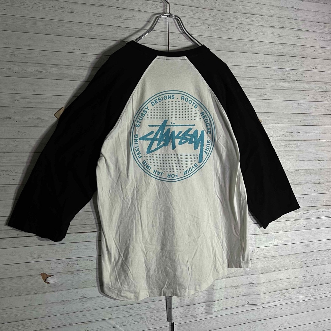 STUSSY(ステューシー)の【希少デザイン】ステューシー ビックロゴ ラグラン 7分袖 ホワイトL メンズのトップス(Tシャツ/カットソー(七分/長袖))の商品写真