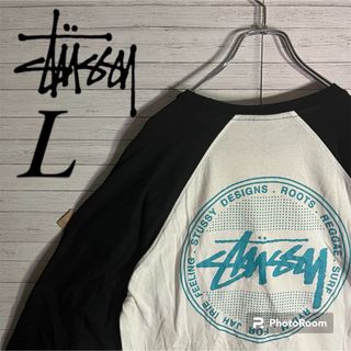 ステューシー(STUSSY)の【希少デザイン】ステューシー ビックロゴ ラグラン 7分袖 ホワイトL(Tシャツ/カットソー(七分/長袖))