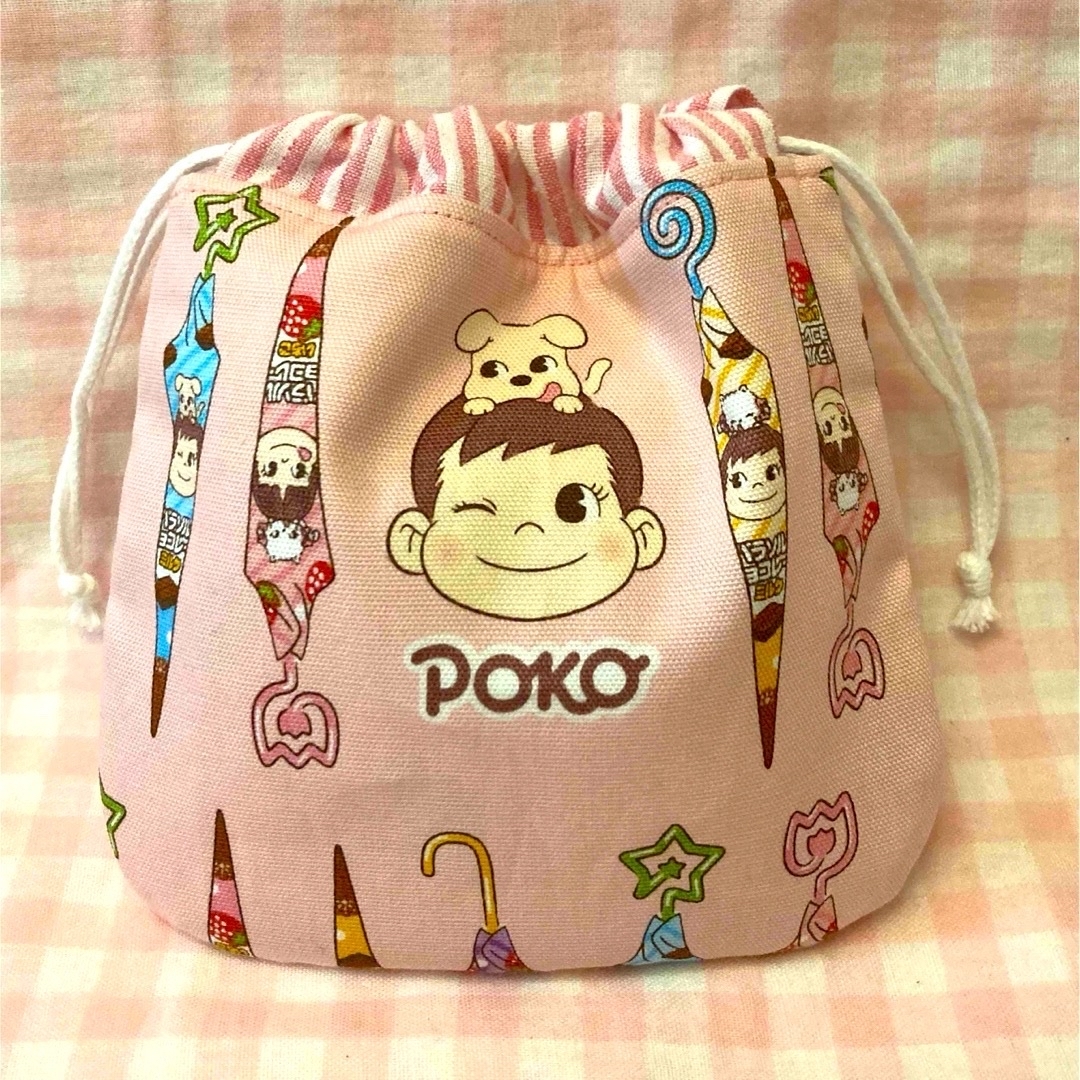 ペコちゃんパラソルチョコ柄☆ハンドメイド☆巾着☆ピンク ハンドメイドのファッション小物(その他)の商品写真