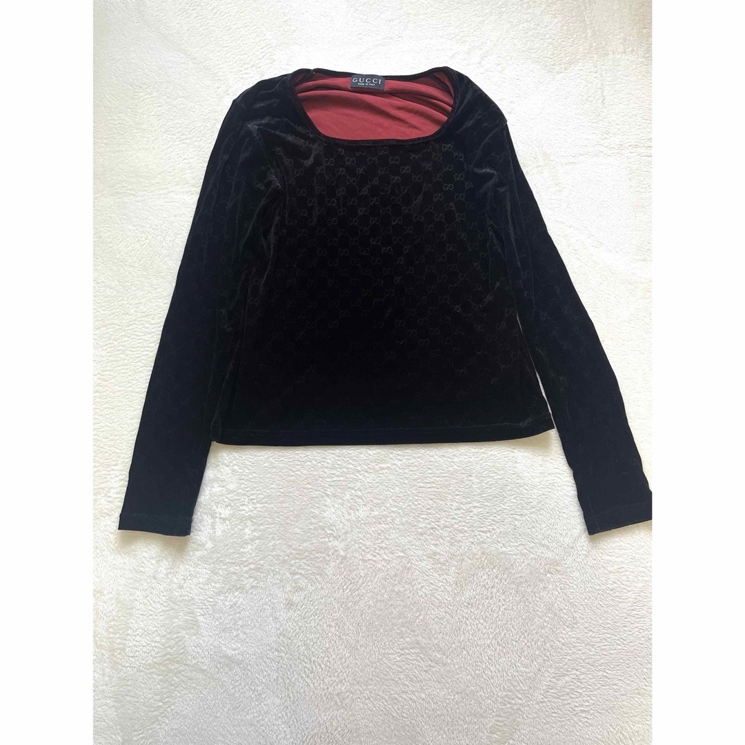 GUCCI - GUCCI GG柄 ブラック ベロア生地 ロング トップス M GUCCI - GUCCI GG柄 ブラック ベロア生地 ロング トップス M