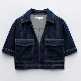 ザラ(ZARA)のZARA デニムクロップドシャツ(シャツ/ブラウス(半袖/袖なし))