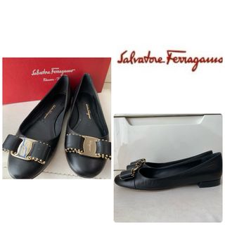 サルヴァトーレフェラガモ(Salvatore Ferragamo)のフェラガモ　ヴァラ　ブラックレザー　リボン　パンプス(ハイヒール/パンプス)