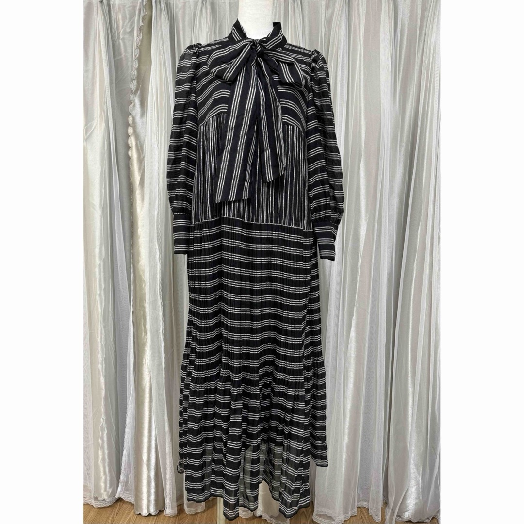 Bow Pleated Long Dress Her lip to - ワンピース