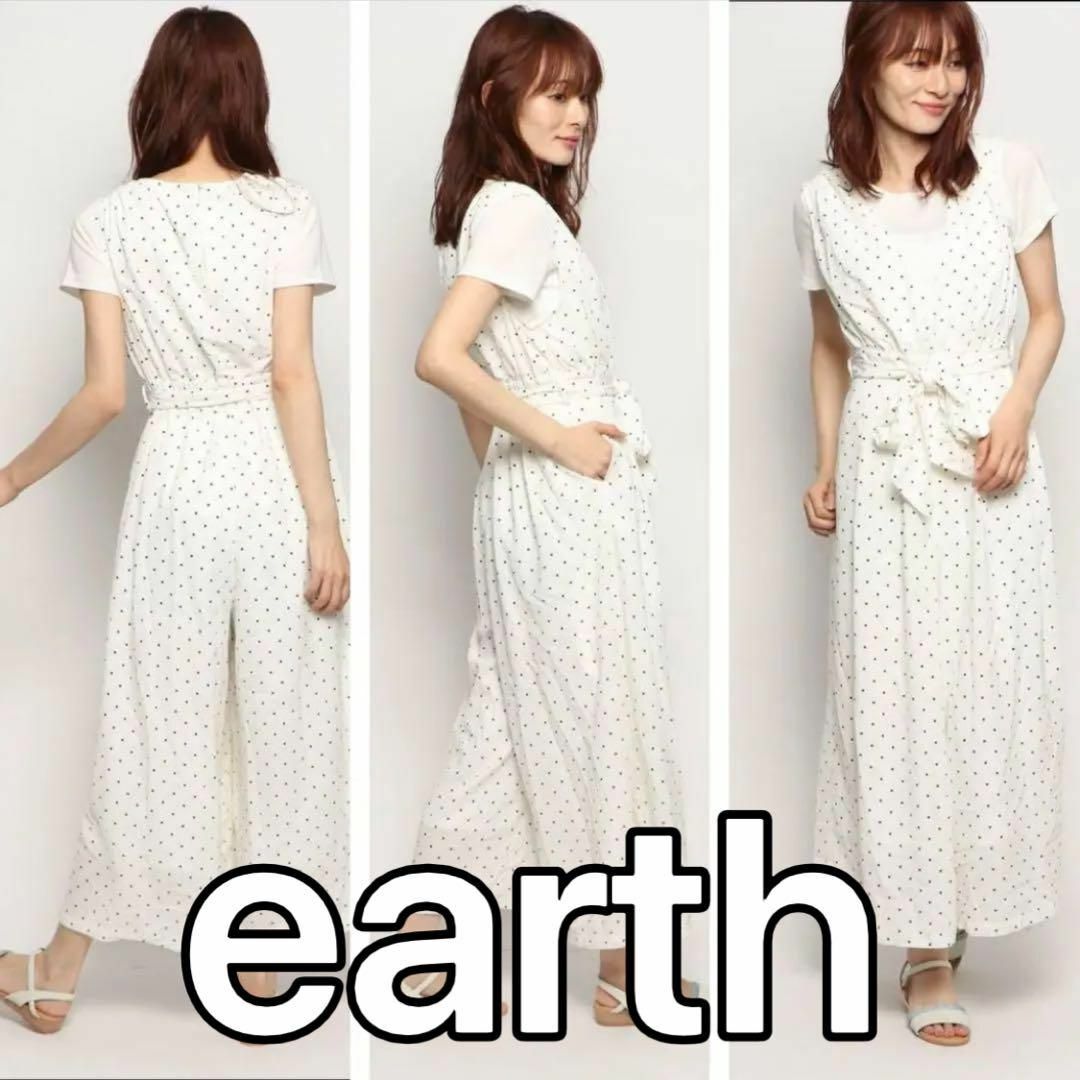 earth music & ecology(アースミュージックアンドエコロジー)の美品 earth アースミュージック F オールインワン ドット 水玉 ワイド レディースのワンピース(ロングワンピース/マキシワンピース)の商品写真