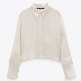 ザラ(ZARA)のZARA ザラ ショート丈　クロップド丈　サテン長袖シャツ(シャツ/ブラウス(長袖/七分))