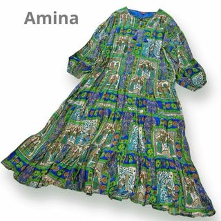 チャイハネ - 【タグ付き未使用】Amina ミティラー画プリントロングワンピース グリーン