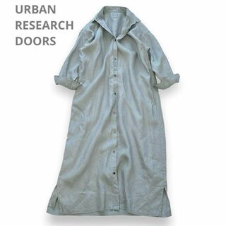 URBAN RESEARCH DOORS - ドアーズ くすみカラー バックタックリネンシャツワンピース ロング グリーン
