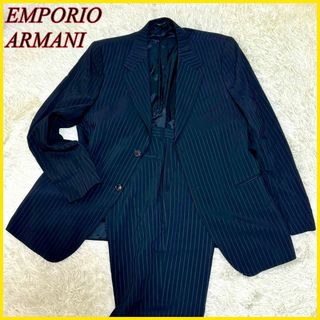 エンポリオアルマーニ(Emporio Armani)の美品✨エンポリオアルマーニ セットアップ シングル スーツ 黒 ストライプ 56(セットアップ)