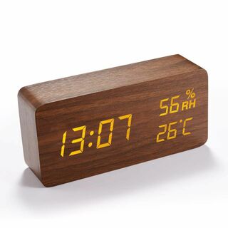 【色: ブラウン】目覚まし時計 置き時計 木製 大音量 おしゃれ デジタル イン(置時計)