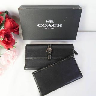 コーチ(COACH)のs775 コーチ 長財布 手帳カバー付き 黒ブラック オールレザー 三つ折り(その他)