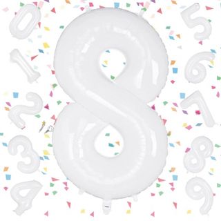 数字 バルーン ホワイト 大きい 誕生日 ナンバー 8 アルミ風船 32インチ(その他)