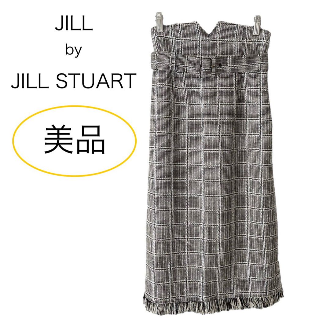 JILL by JILLSTUART(ジルバイジルスチュアート)の美品 ジルバイジルスチュアート  フリンジ チェック スカート Sサイズ レディースのスカート(ひざ丈スカート)の商品写真