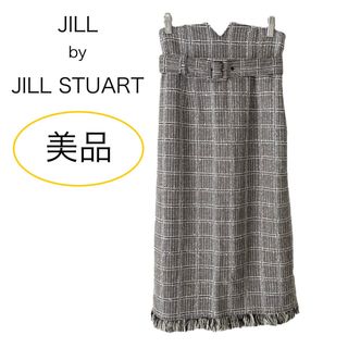 ジルバイジルスチュアート(JILL by JILLSTUART)の美品 ジルバイジルスチュアート  フリンジ チェック スカート Sサイズ(ひざ丈スカート)