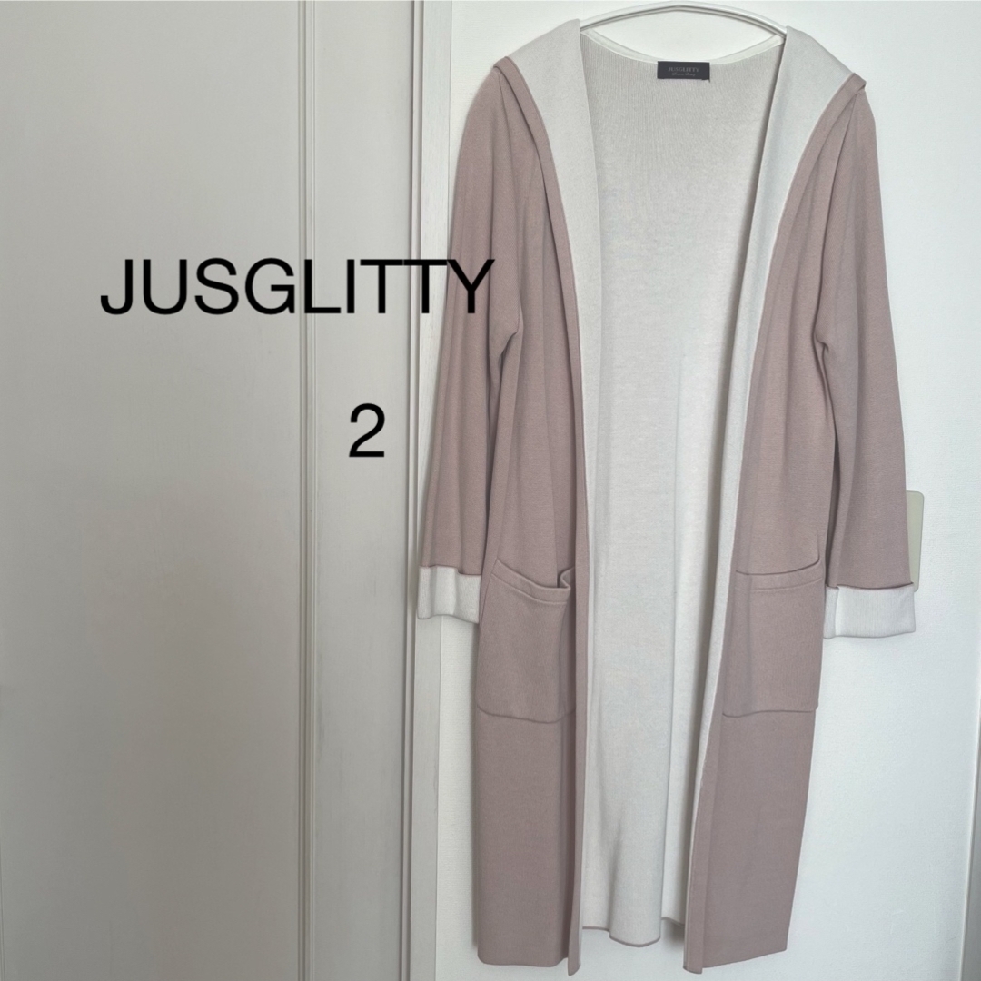 JUSGLITTY(ジャスグリッティー)のJUSGLITTY フードコーディガン レディースのジャケット/アウター(ニットコート)の商品写真
