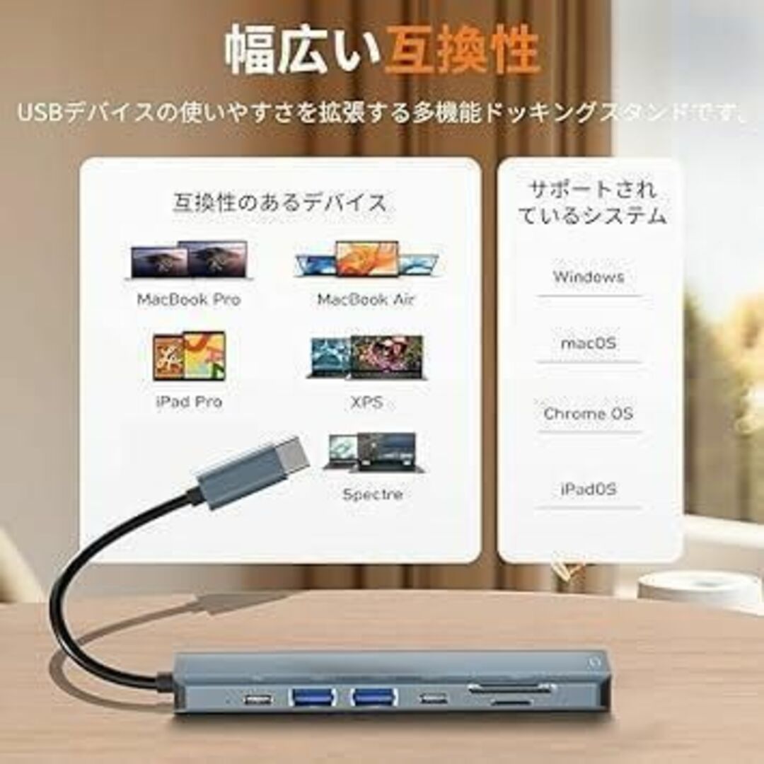 匿名配送✨USB-C ハブ 7-in-1 マルチポート 急速PD充電 スマホ/家電/カメラのPC/タブレット(PC周辺機器)の商品写真