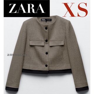 ザラ(ZARA)の【4/10まで限定出品＊新品】ZARA ハウンドトゥースクロップドブレザー(ノーカラージャケット)