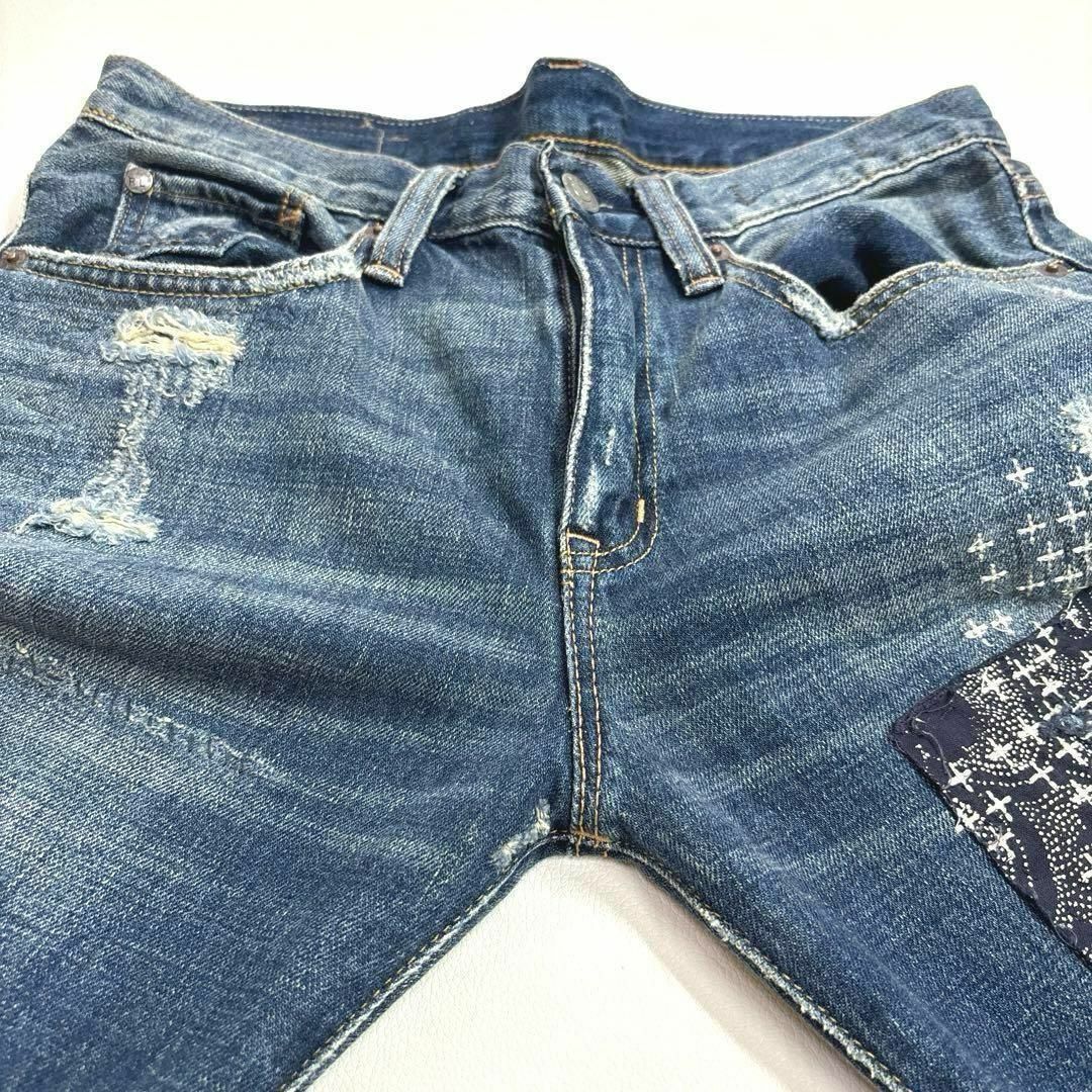 Denim & Supply Ralph Lauren(デニムアンドサプライラルフローレン)のラルフローレン　24 デニム　刺し子　ボーイフレンド　インディゴ　ストレート レディースのパンツ(デニム/ジーンズ)の商品写真