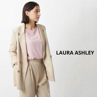 LAURA ASHLEY - ローラアシュレイ　フラワー裏地ダブルテーラードジャケット　ベージュ