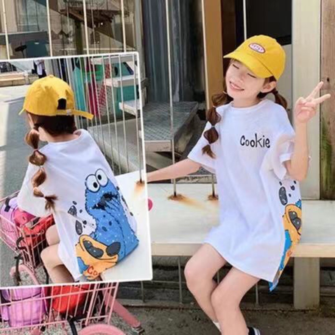 KWEA051キッズ Tシャツワンピース ロング 夏 半袖 プリント 子供服 キッズ/ベビー/マタニティのキッズ服女の子用(90cm~)(ワンピース)の商品写真