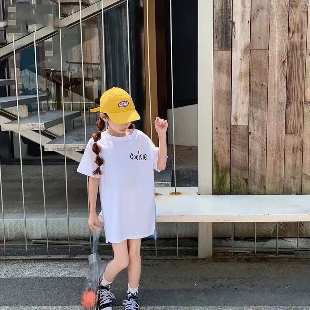 KWEA051キッズ Tシャツワンピース ロング 夏 半袖 プリント 子供服 キッズ/ベビー/マタニティのキッズ服女の子用(90cm~)(ワンピース)の商品写真