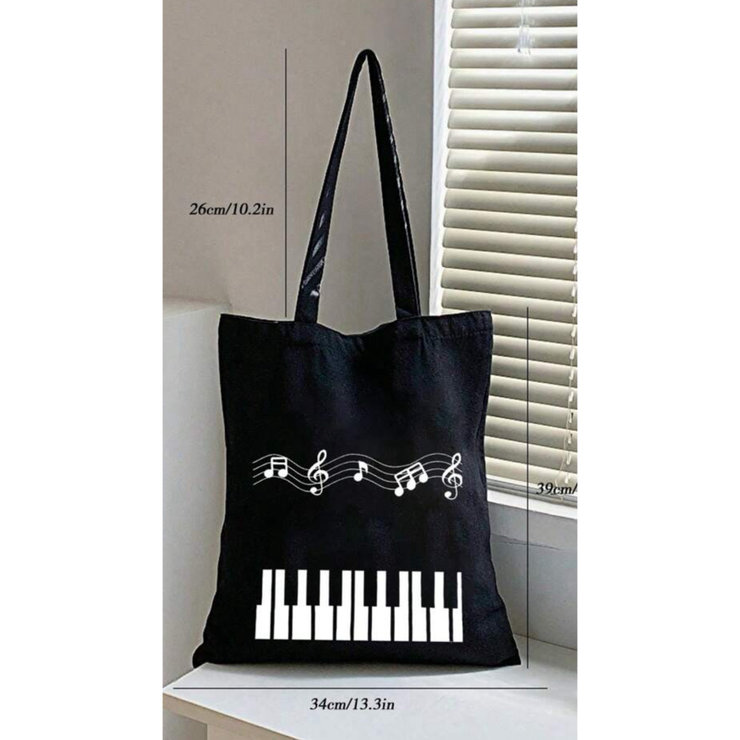 ピアノ鍵盤柄 キャンバス トートバッグ  ブラック  レディースのバッグ(トートバッグ)の商品写真