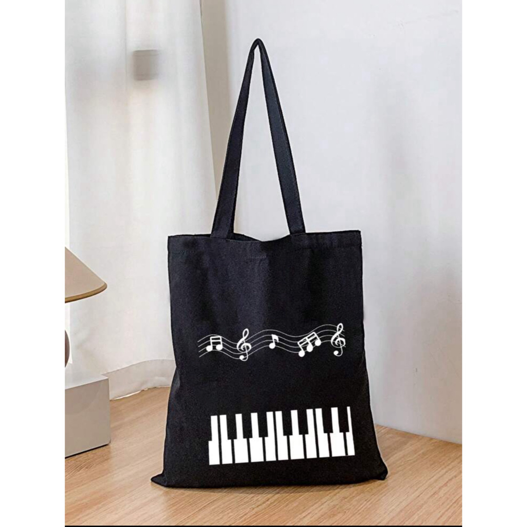 ピアノ鍵盤柄 キャンバス トートバッグ  ブラック  レディースのバッグ(トートバッグ)の商品写真