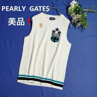 パーリーゲイツ(PEARLY GATES)の美品❗パーリーゲイツ　レディースゴルフ　ニットベスト　オフホワイト　0/S (ウエア)