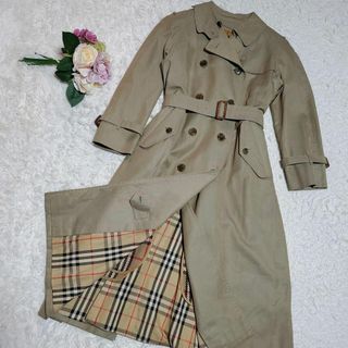 バーバリー(BURBERRY)の美品 L バーバリー ロング トレンチコート カーキ 羊毛ノバチェック ライナー(トレンチコート)