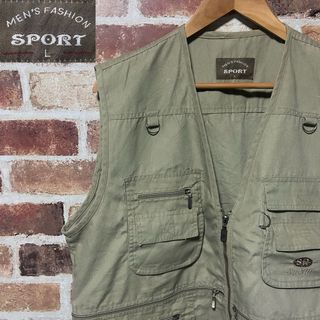 R70 SPORT USED フィッシングベスト 古着 ワークベスト 刺繍ロゴ(ベスト)